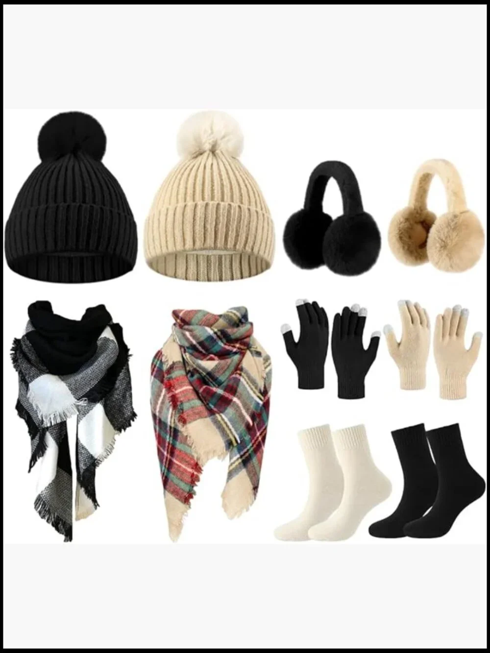10- Piece Winter Accessory Set Knit Beanie Scarf Gloves Ear Muffs Socks